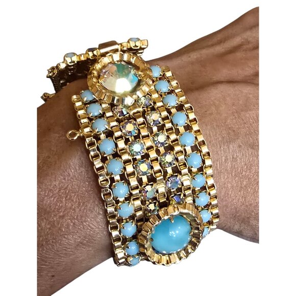 Vintage Signed Alice Caviness Glass & Rhinestone Bracelet (A9485) - Picture 2 of 9